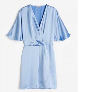 H&M Light Blue Satin Wrap Dress – Size S